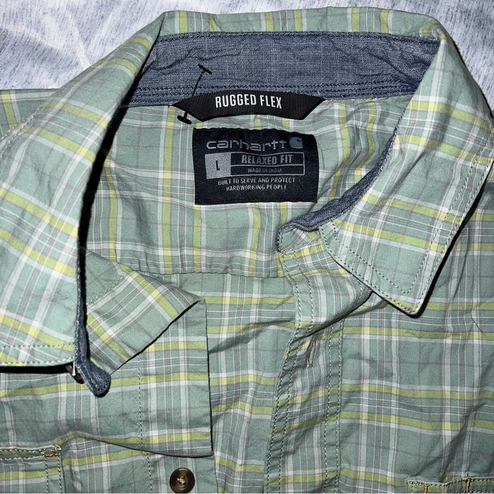 Carhartt Rugged Flex Olive Plaid Short Sleeve Button-Up Shirt - Picture 6 of 11